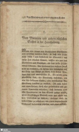 L. Von Mariniren und andern nützlichen Sachen in der Haushaltung