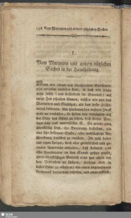 L. Von Mariniren und andern nützlichen Sachen in der Haushaltung