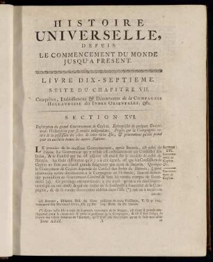 Suite du Chapitre VII. Conquêtes, Etablissemens & Découvertes de la Compagnie Hollandoise des Indes Orientales, &c.