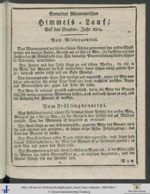 Gemeiner Astronomischer Himmels-Lauf, Auf das Gnaden-Jahr 1809.