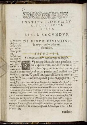 Liber Secundus. De Rerum Divisione, & acquirendo ipsarum dominio.