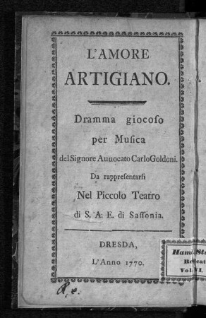 L'amore artigiano : ein lustiges Singspiel