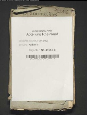 Verhandlungen betr. die Ansprüche Kurkölns auf Aspel, Rees und Soest (mit Anlagen)