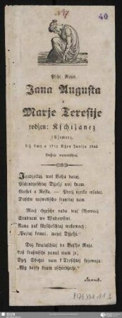 Pschi Rowi Jana Augusta a Marje Teresije rodżen: Kschiżanez z Cžemerz, kiż 7my a 17ty Dżen Junija 1845 sbożnje wumreschtaj