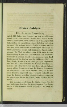 Erstes Cabinet. Die Bronze-Sammlung