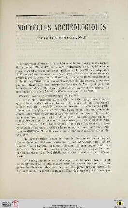 Nouvelles archéologiques et correspondance
