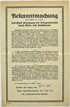 Bekanntmachung zur Rüstungsproduktion