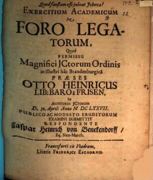 Exercitium academicum de foro legatorum
