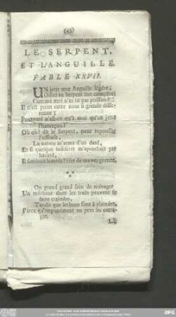 Le Serpent, Et L'Anguille. Fable XXVII.