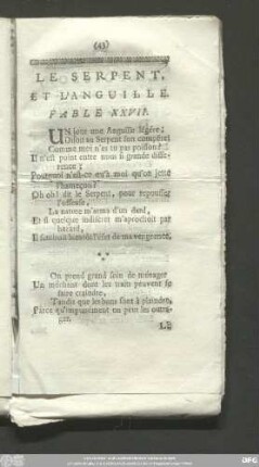 Le Serpent, Et L'Anguille. Fable XXVII.