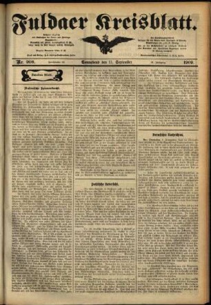 Zweite Ausgabe vom Samstag, den 11. September 1909.