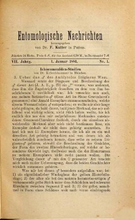 Entomologische Nachrichten. 7. 1881