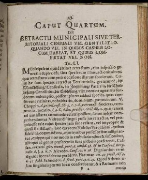 Caput Quartum. De Retractu Municipali Sive Territoriali Censuali Vel Gentilitio [...]