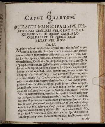 Caput Quartum. De Retractu Municipali Sive Territoriali Censuali Vel Gentilitio [...]