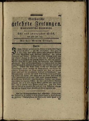 Acht und zwanzigstes Stück, den 9ten Jul. 1791.
