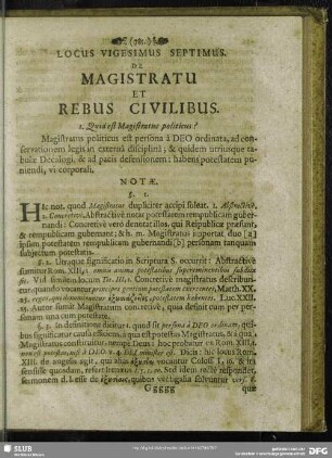 Locus Vigesimus Septimus. De Magistratu Et Rebus Civilibus