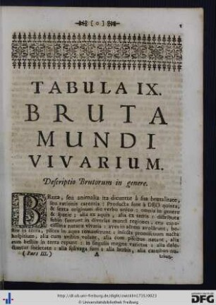 Tabula IX. Bruta Mundi Vivarium.