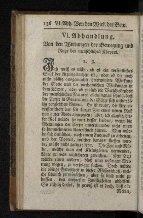 VI. Abhandlung. Von den Wirkungen der Bewegung und Ruhe des menschlichen Körpers.