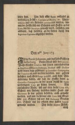 Den 21ten Juny 173