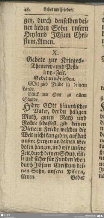 X. Gebete zur Krieges-Theuerer- und Pestilentz-Zeit