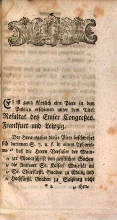 Ein paar Worte an den Herausgeber des sogenannten Resultats des Emser Congresses