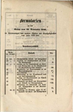 Formularien zu dem Gesetze vom 10 Nov. 1848, die Abänderungen der zweiten Theils des Strafgesetzbuches vom J. 1813 betr.