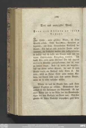Drei und neunzigster Brief. Frau von Thümen an ihren Gemahl.