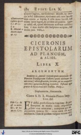 Ciceronis Epistolarum Ad Plancum, Et Alios, Liber X.