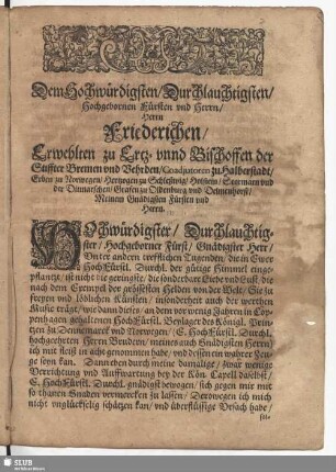 Dem Hochwürdigsten... [Widmung H. Schütz]