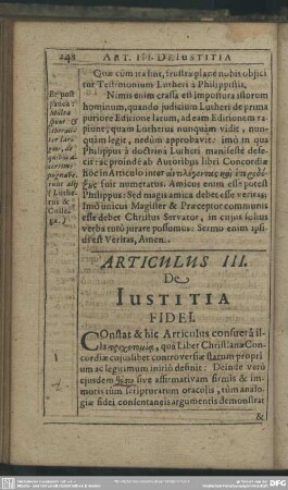 Articulus III. De Justitia Fidei