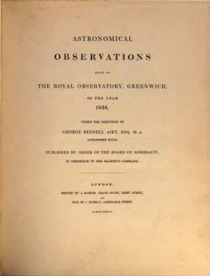 Astronomical observations made at the Royal Observatory at Greenwich. 1836 (1837)