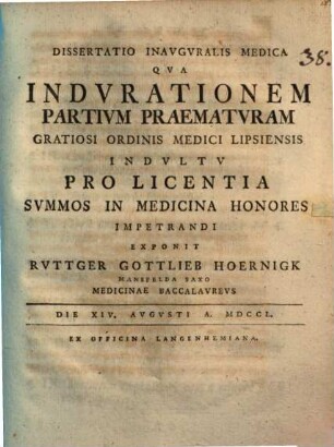 Diss. inaug. med. qua indurationem partium praematuram