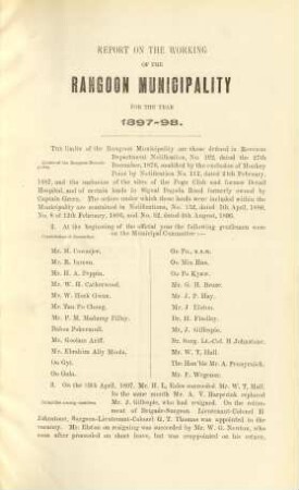 Report on the working of the Rangoon municipality for the year 1897-98