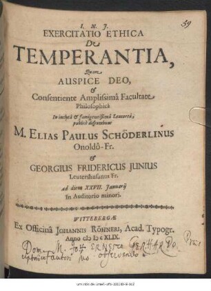 Exercitatio Ethica De Temperantia