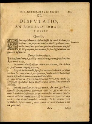XL. Disputatio, An Ecclesia Errare Possit.
