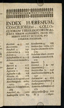 Index Haeresium, Conciliorum, ...