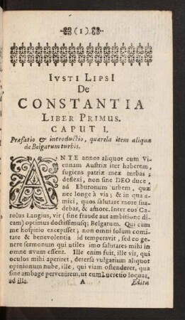 Iusti Lipsi De Constantia Liber Primus.