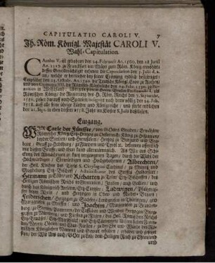 Capitulatio Caroli V. Ih. Röm. Königl. Majestät Caroli V. Wahl-Capitulation.