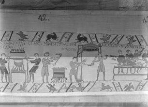 Der Teppich von Bayeux — 37. Szene: Das Gastmahl unter Teilnahme Bischof Odos