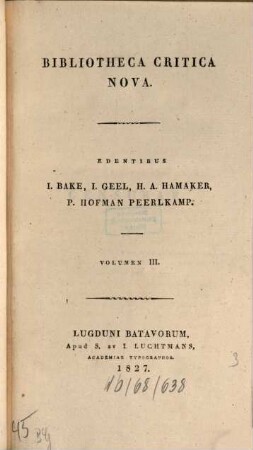 Bibliotheca critica nova. 3. 1827