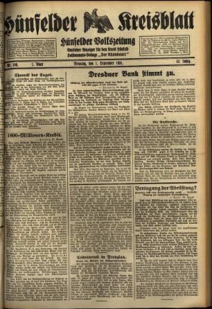 Erste Ausgabe vom Dienstag, den 01. September 1931.
