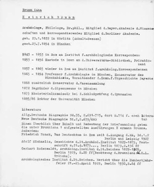 Nachlass von Heinrich Brunn (1822 - 1894) - BSB Brunniana, 0. Repertorium des Nachlasses von Heinrich Brunn (1822 - 1894) - BSB Brunniana 0