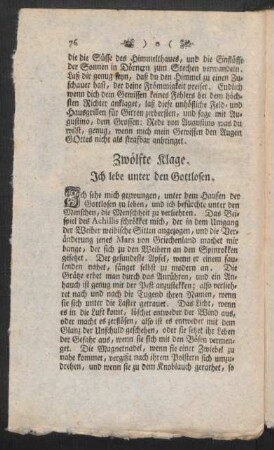 Zwölfte Klage. Ich lebe unter den Gottlosen
