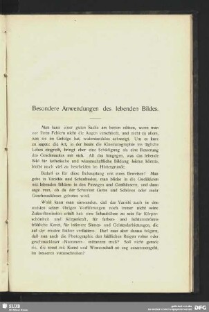 Besondere Anwendungen des lebenden Bildes