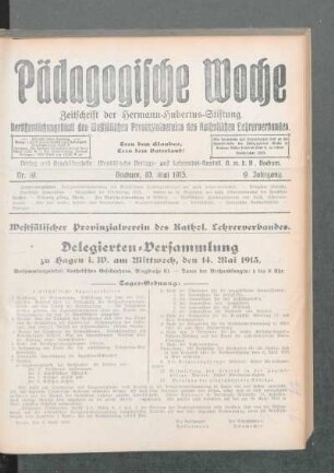 Westfälischer Provinzialverein des Kathol. Lehrerverbandes : Delegierten-Versammlung zu Hagen i. W. am Mittwoch, den 14. Mai 1913