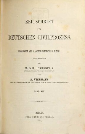Zeitschrift für deutschen Zivilprozess. 19. 1894