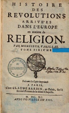 Histoire Des Révolutions Arrivées Dans L'Europe en matière de Religion, 6