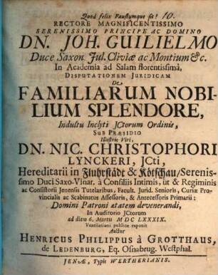 Disp. iur. de familiarum nobilium splendore
