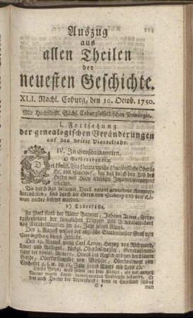 XLI. Nachl. Coburg, den 10. Octob. 1750.