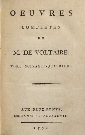 Oeuvres Complètes De M. De Voltaire, 64. Romans ; T. 1
